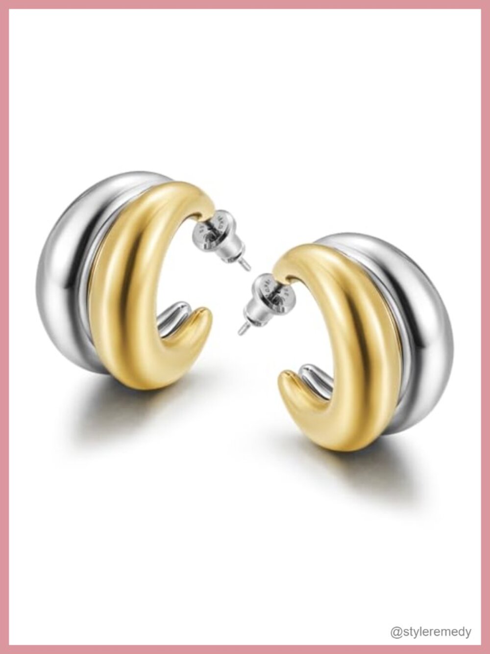 Two Tone Huggie Hoop Earrings Women 14K Gold Plated Stainless Steel Small